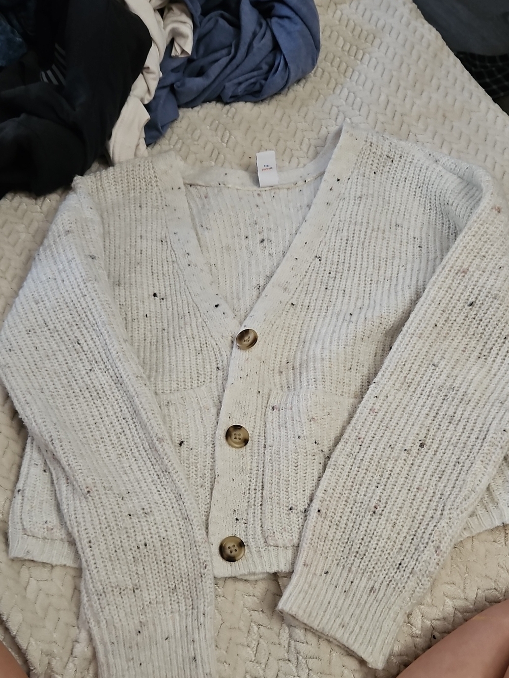 Old Navy Cream Speckled Button-Front Cardigan